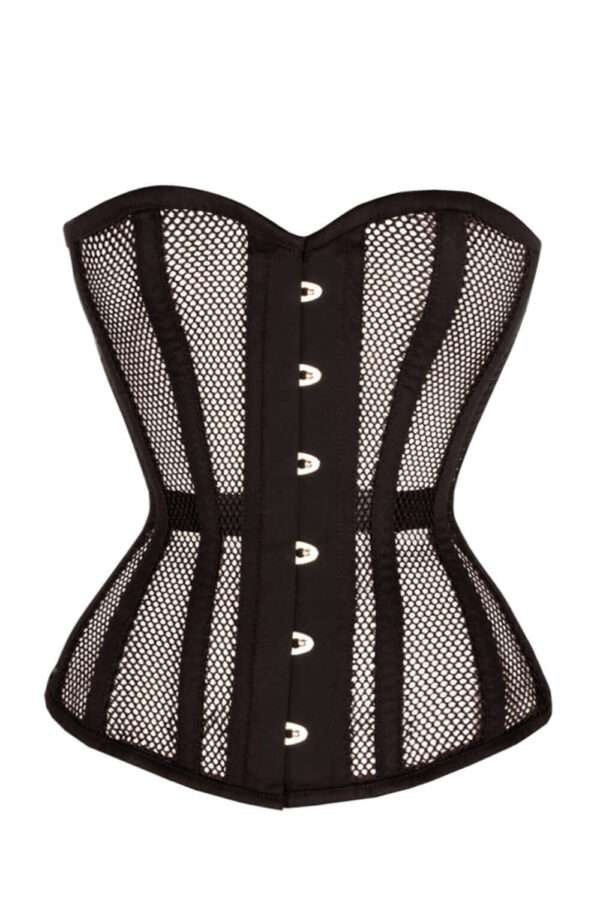 Black Waist Trainer Overbust Mesh Corset womencorset.com