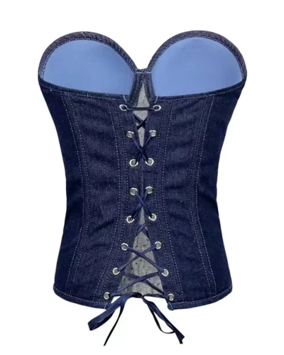 Rhinestone Strapless Overbust Denim corset top womencorset.com