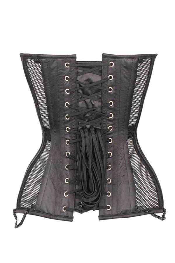 Black Mesh And Lace Motif Waist Trainer Overbust Mesh Corset