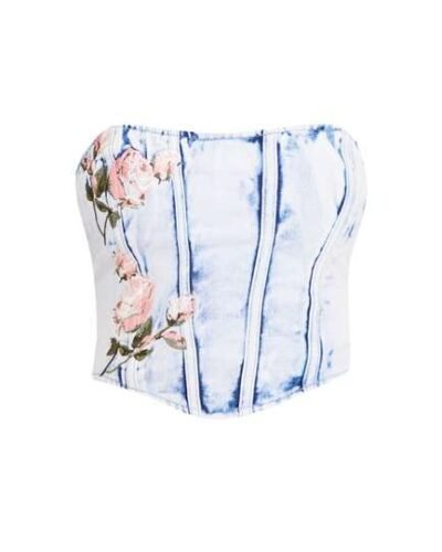 Strapless Flower embroided Detail Corset Top womencorset.com