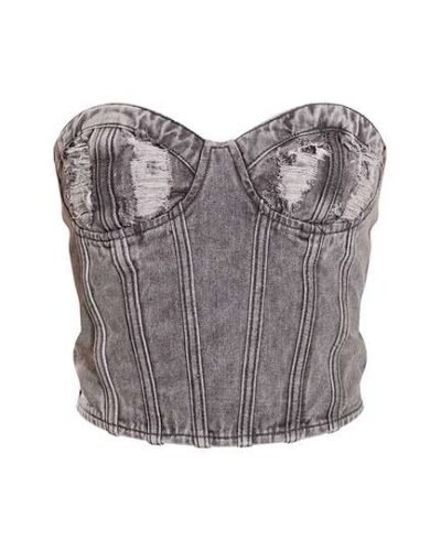 Strapless Grey Denim cupped Corset womencorset.com