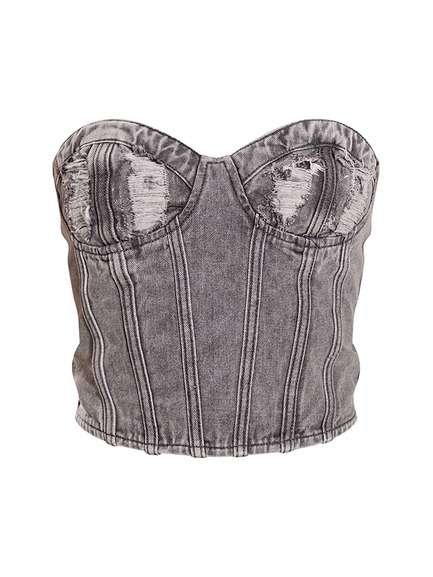 Strapless Grey Denim cupped Corset womencorset.com