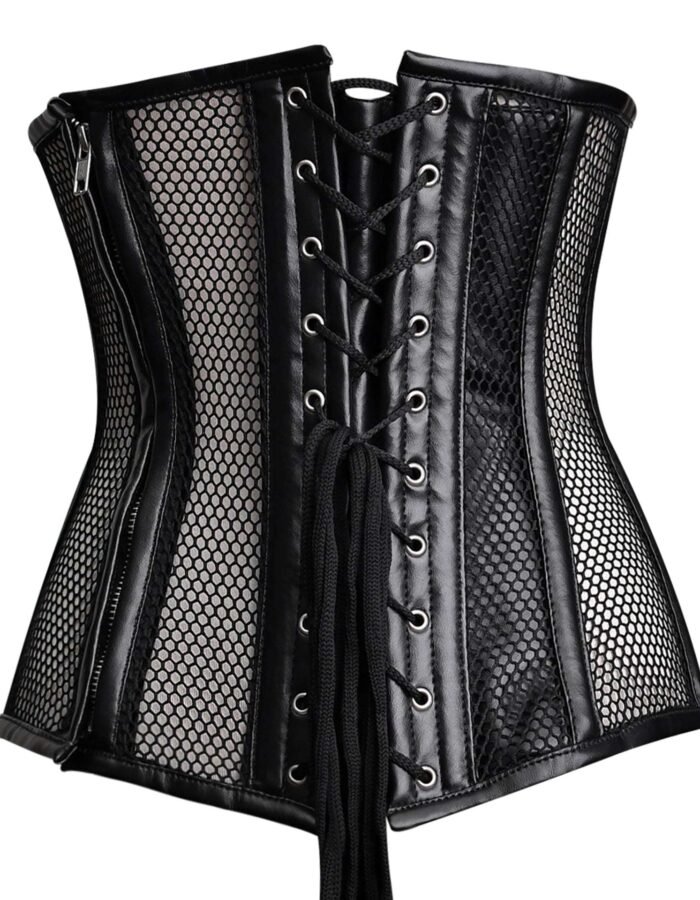 Faux leather Black Gothic half corset top womencorset.com