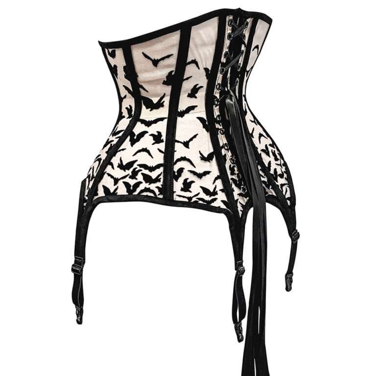 Mesh fabric Bat print Black Underbust Curvy Corset - Women Corset