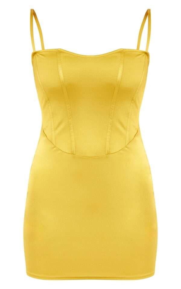 Satin Bustier yellow Detail Mini Corset Dress womencorset.com