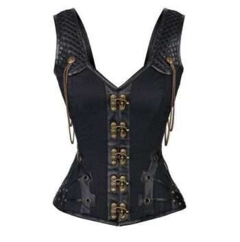 Black Overbust punk Corset Lace Up Halloween Costume womencorset.com