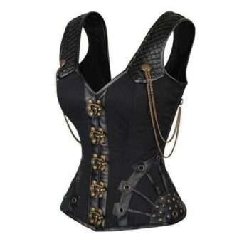Black Overbust punk Corset Lace Up Halloween Costume womencorset.com