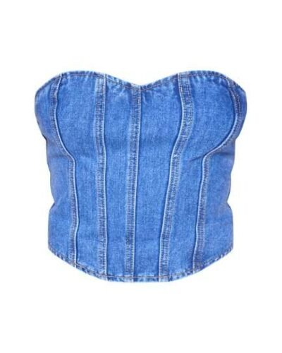 Strapless Denim Hook and Eye Corset Top woemcnorset.com