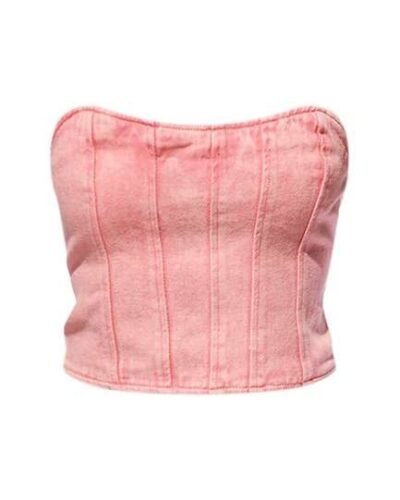Pink strapless Denim Corset Tube Top womencorset.com