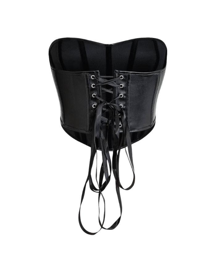 Black Gothic Faux Leather Corset bustier top womencorset.com