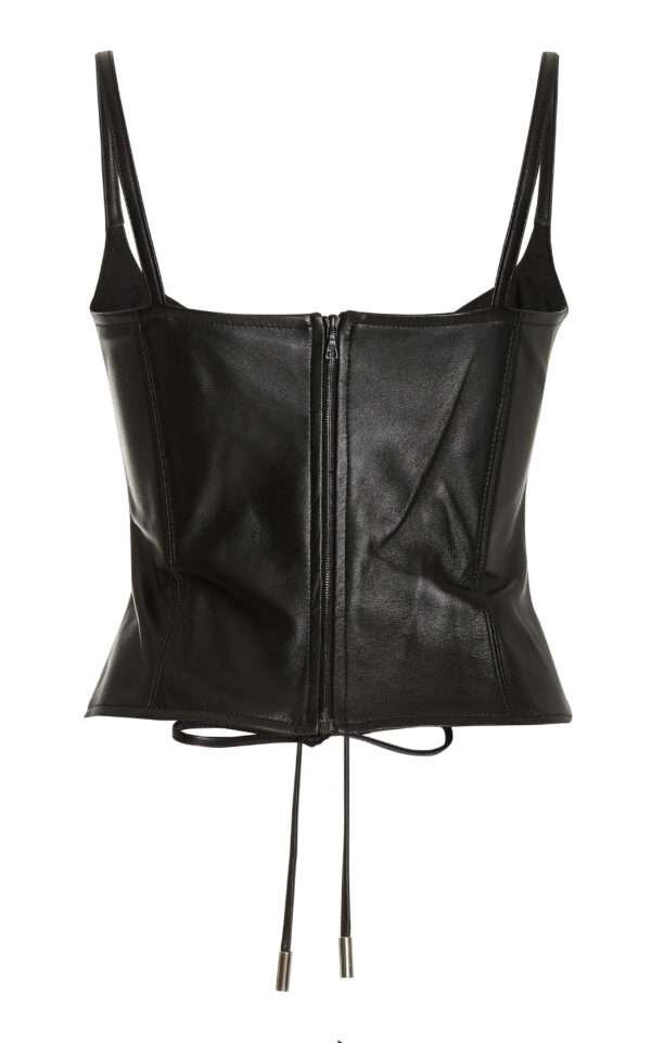 Faux leather front lacing corset bustier top womencorset.com