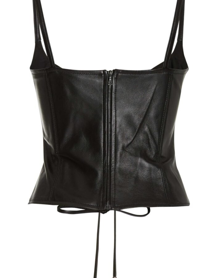 Faux leather front lacing corset bustier top womencorset.com