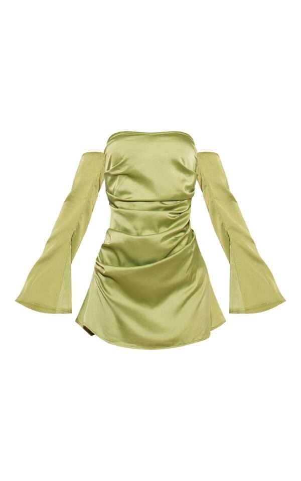 Olive Ruched Long Sleeve Satin bustier dress womencorset.com