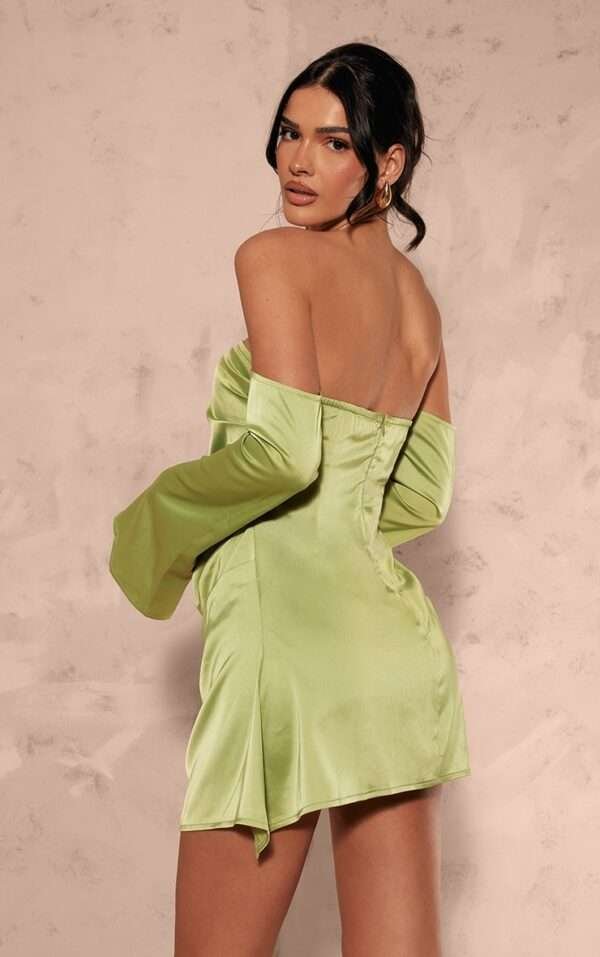 Olive Ruched Long Sleeve Satin bustier dress womencorset.com