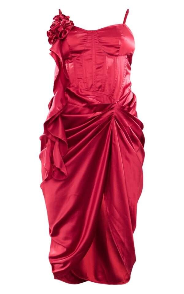 Satin Bustier red maxi dress womencorset.com