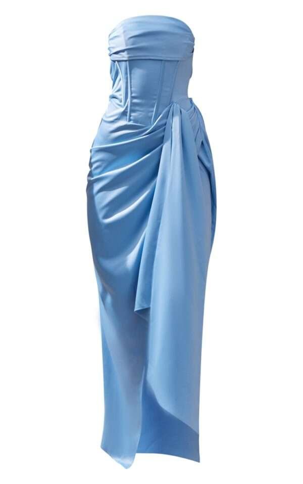 Satin bustier dusty blue Draped midi corset dress womencorset.com