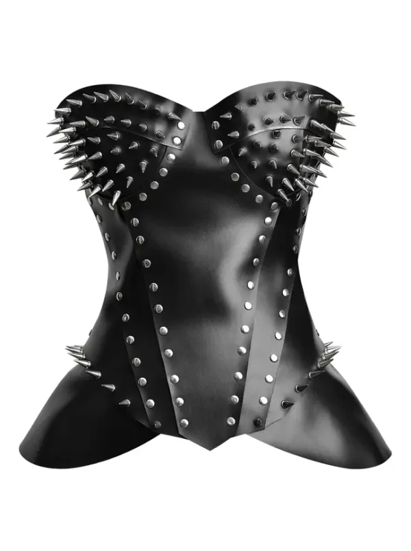 Faux leather gothic studded overbust corset top womencorset.com