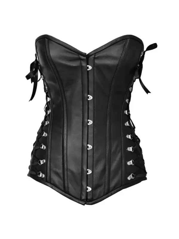 Black Faux leather steampunk overbust corset womencorset.com