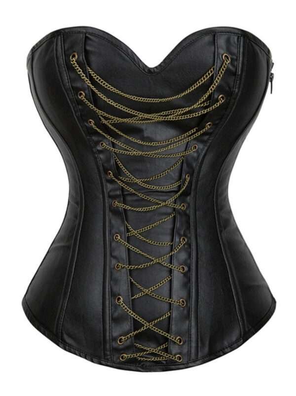 Black Faux leather Gothic overbust corset womencorset.com