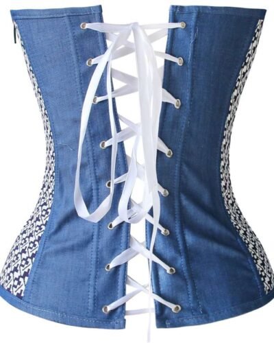 Steampunk Strapless Denim Front Lace up corset top womencorset.com