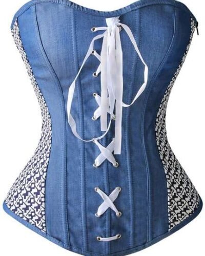 Steampunk Strapless Denim Front Lace up corset top womencorset.com
