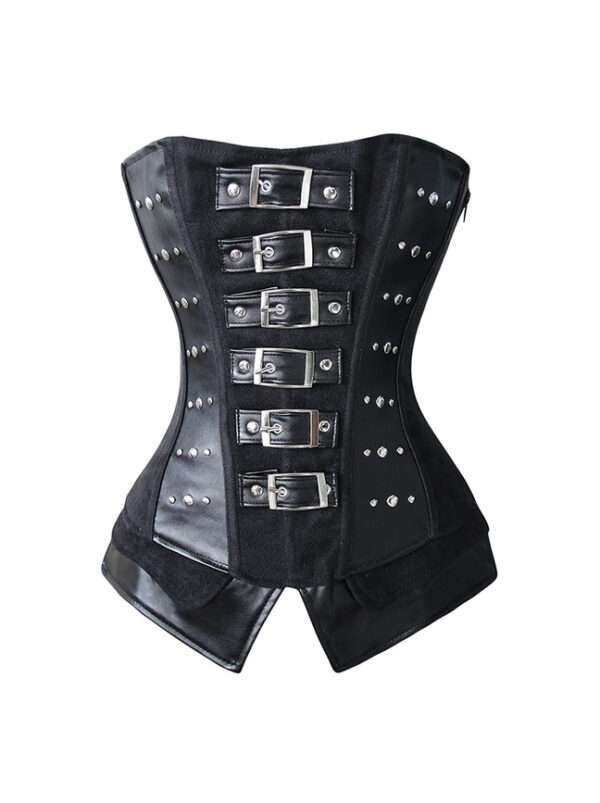 Black Faux Leather Buckles Bustier Corset womencorset.com