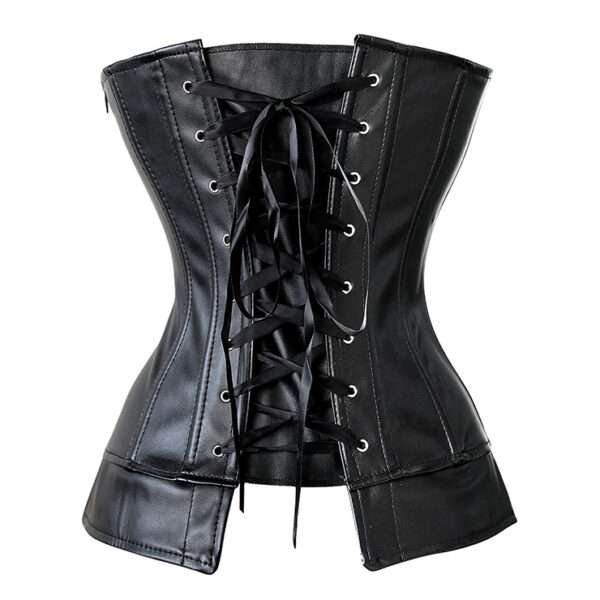 Black Faux Leather Buckles Bustier Corset womencorset.com