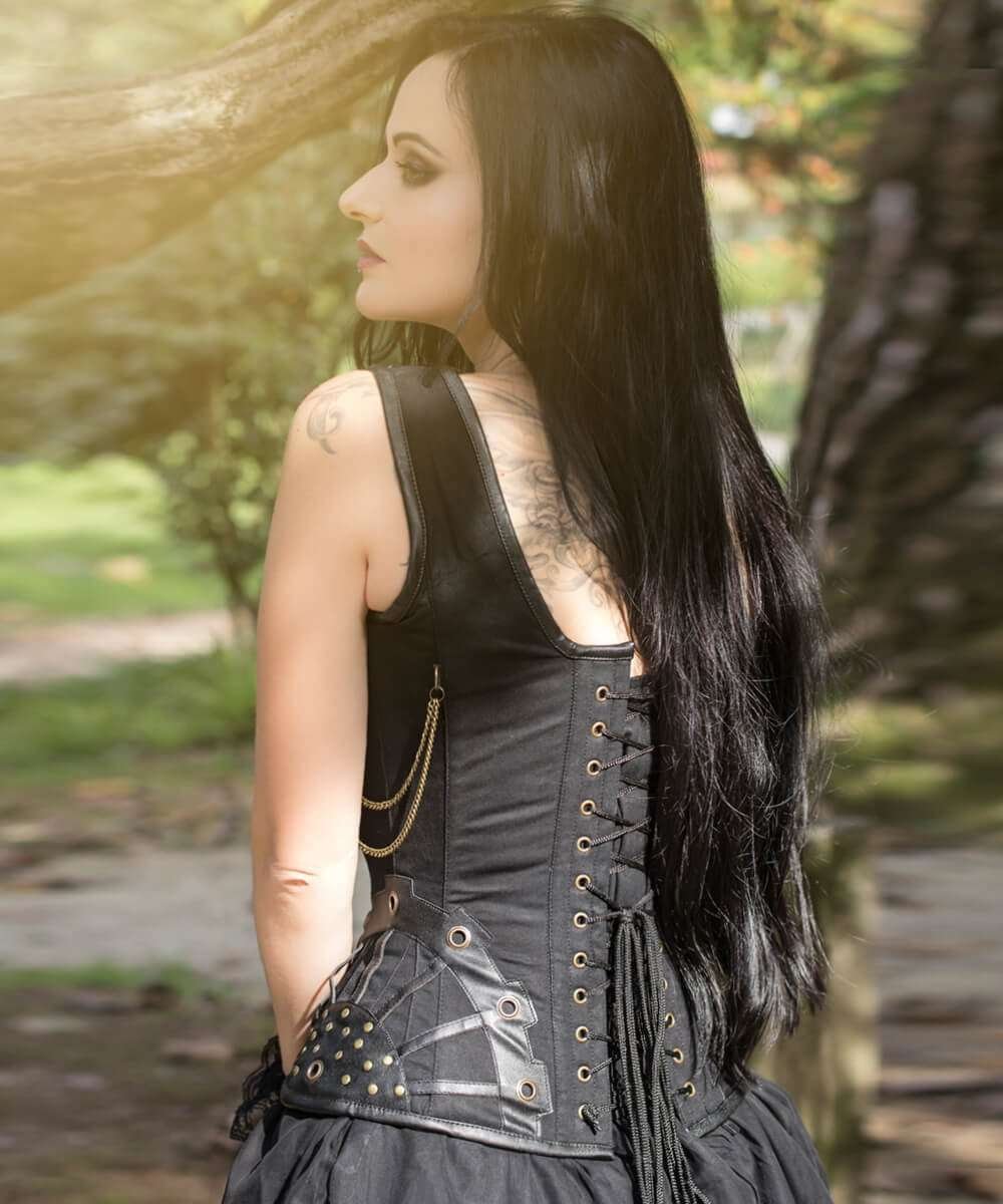 Black Overbust punk Corset Lace Up Halloween womencorset.com