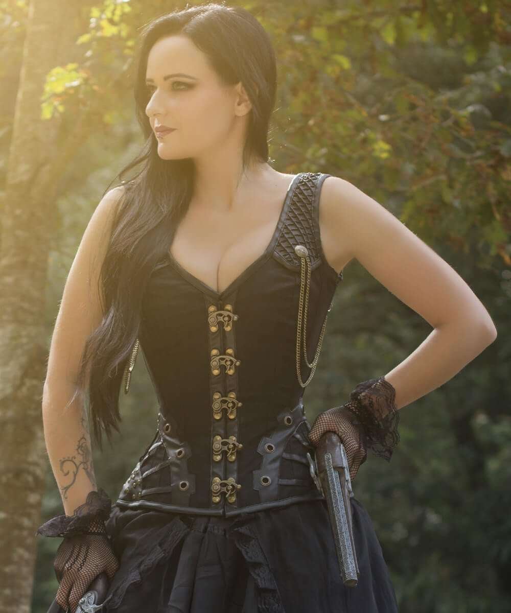 Black Overbust punk Corset Lace Up Halloween womencorset.com