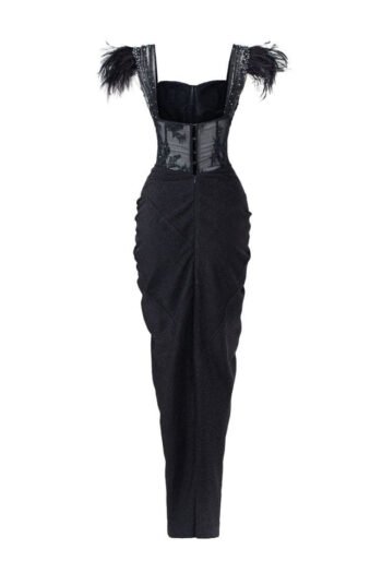 Black laced long maxi fancy corset dress womencorset.com