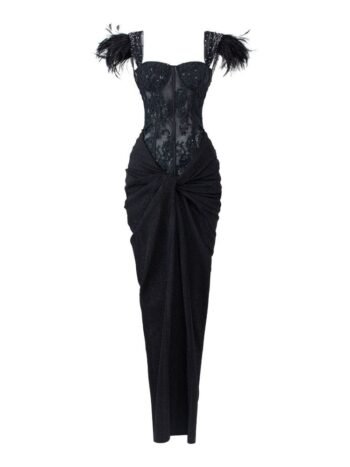 Black laced long maxi fancy corset dress womencorset.com