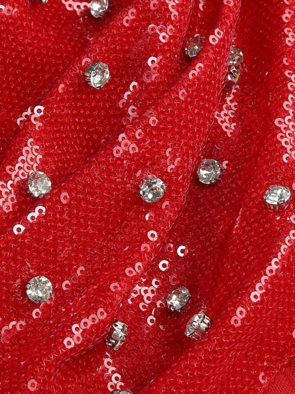 Fancy corset one shoulder red sequin bustier dress womencorset.com