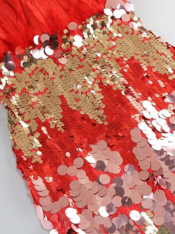 Red sequin feather fancy bodycon corset dress womencorset.com