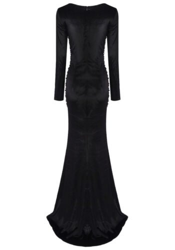 Black velvet boned bodice full sleeves fancy corset dress womencorset.com