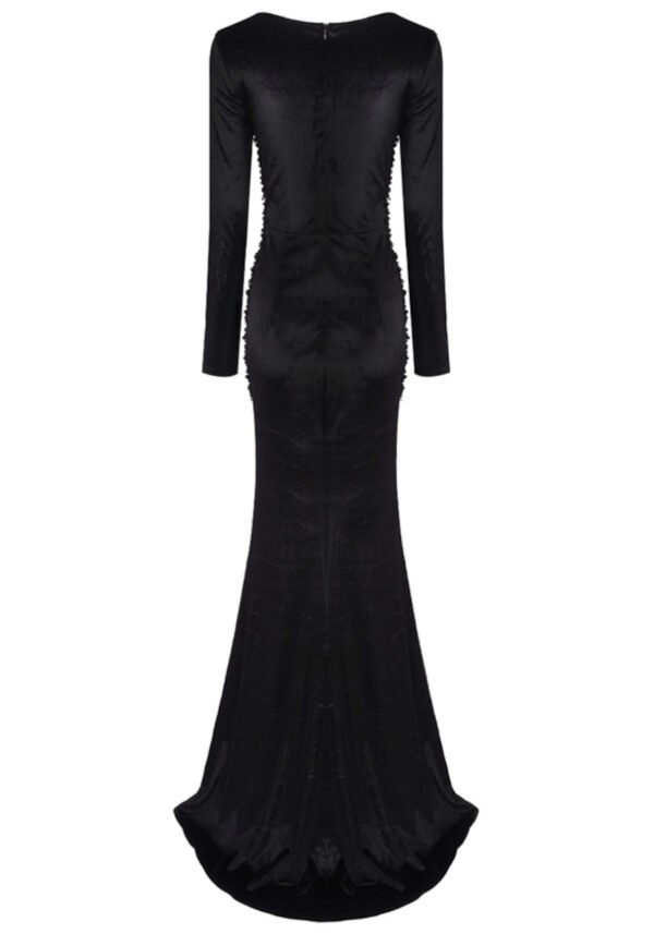 Black velvet boned bodice full sleeves fancy corset dress womencorset.com