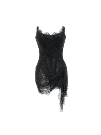 Fancy mesh black short corset dress womencorset.com