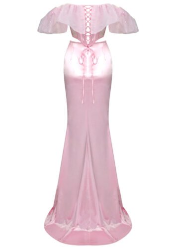 Pink Ruffle Bodice Fancy Corset Maxi Dress womencorset.com