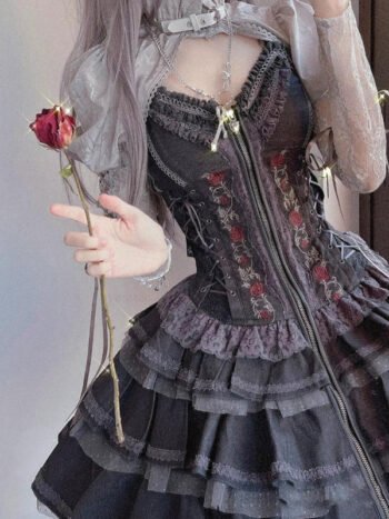 Overbust Halloween Black Witch Corset Dress