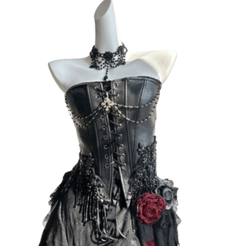 Black Leather Overbust Witch Corset Dress womencorset.com