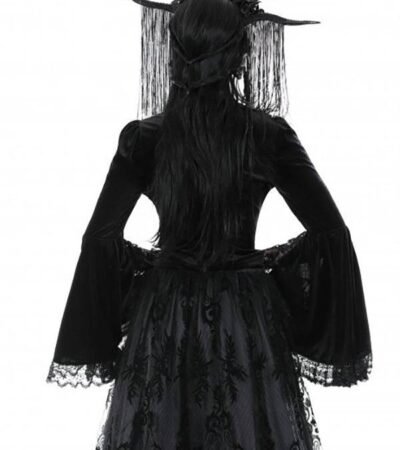Black velvet full sleeve witch corset top womencorset.com