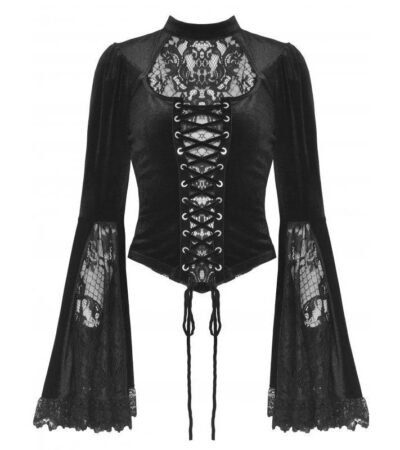 Black velvet full sleeve witch corset top womencorset.com