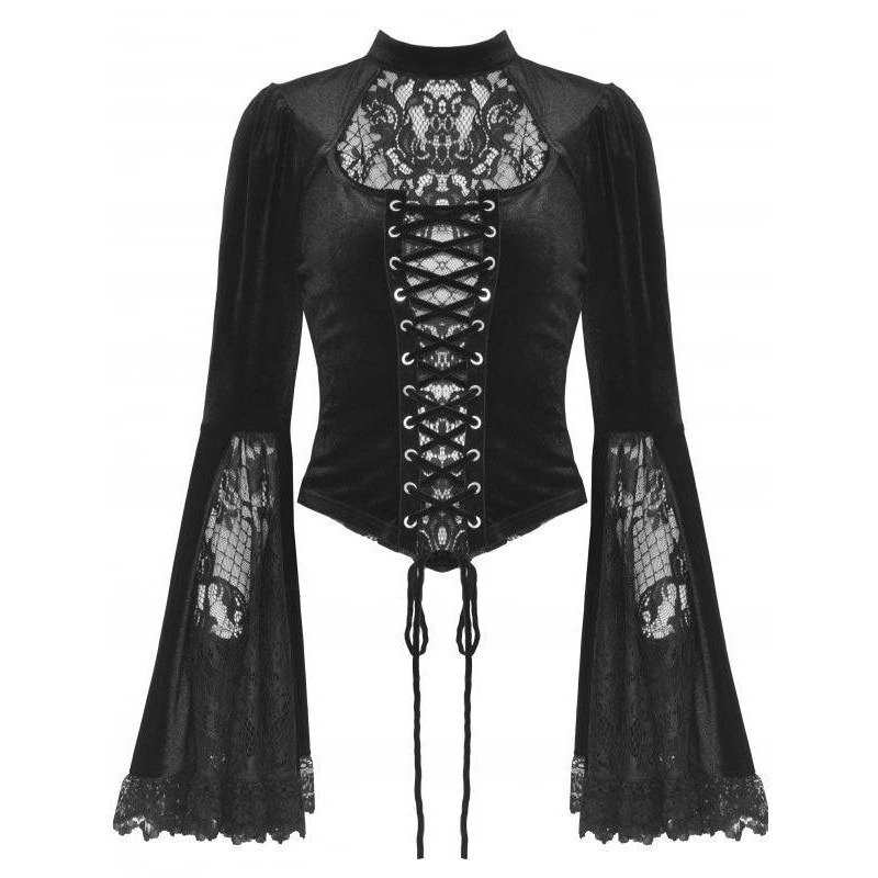 Black velvet full sleeve witch corset top womencorset.com