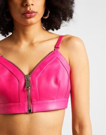 Hot pink faux leather bustier for women womencorset.com