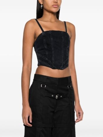 Sleeveless boned bustier denim top for women womencorset.com