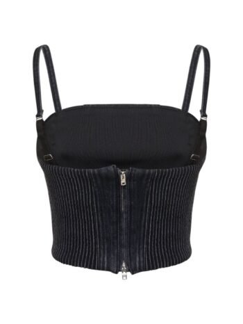 Sleeveless boned bustier denim top for women womencorset.com