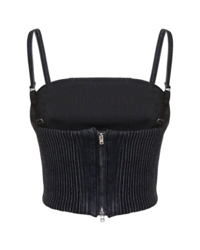 Sleeveless boned bustier denim top for women womencorset.com