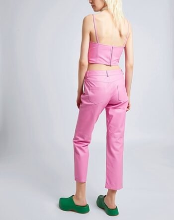 Pink sleeveless underwired bustier leather bustier for women womencorset.com
