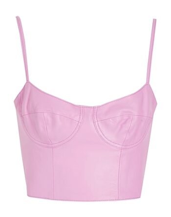 Pink sleeveless underwired bustier leather bustier for women womencorset.com