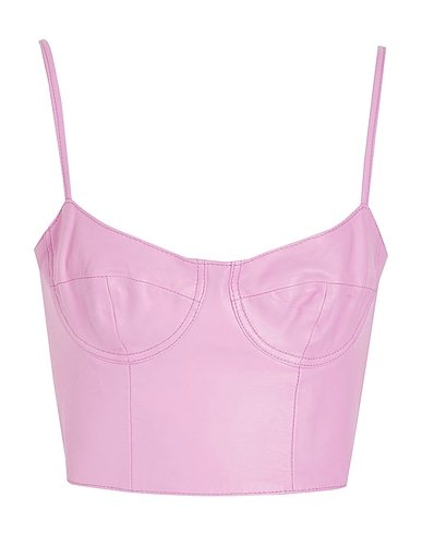 Pink sleeveless underwired bustier leather bustier for women womencorset.com
