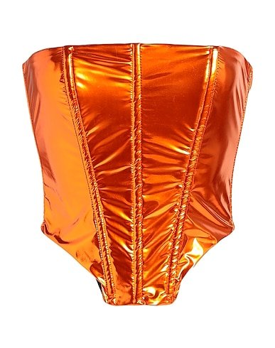 Strapless orange vinyl bustier for women womncorset.com